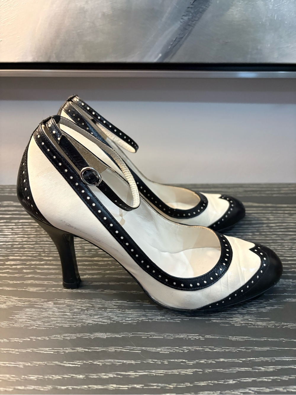 Zara Black & White Ankle-Strap Women's Pumps